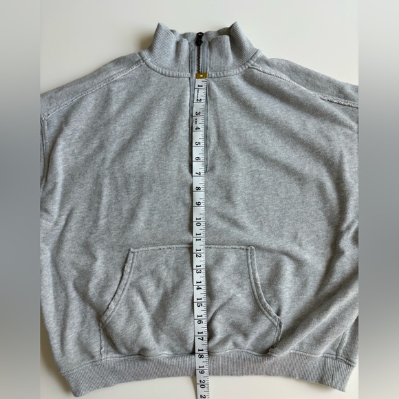 Aerie Womens Gray Cropped Quarter Zip Long Sleeve Sweatshirt with Pocket Size Sm - Picture 6 of 6